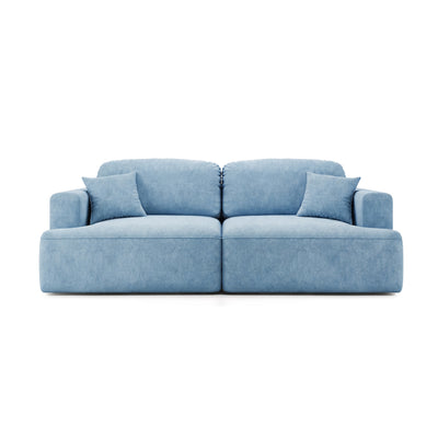 Sofa Senvali 241 cm Stahl Azur (CLOUD 71) – Sofa mit Schlaffunktion im Boho-Stil, Ansicht von vorne