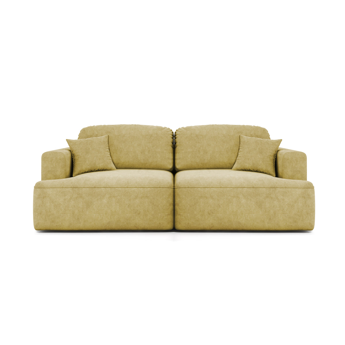 Sofa Senvali 241 cm Golden Sepia (CLOUD 32) – Velours-Sofa mit Schlaffunktion und Dekokissen, Ansicht von vorne