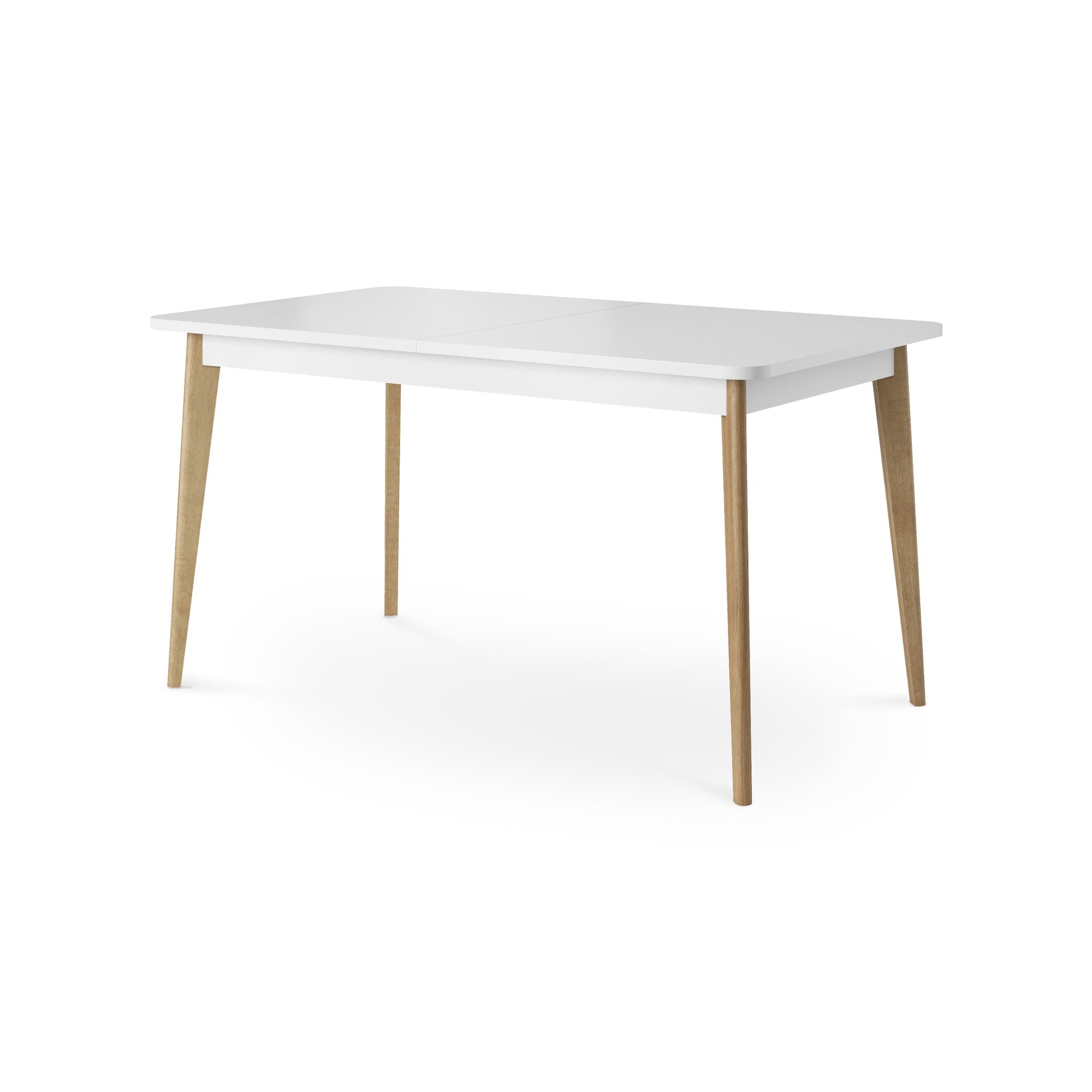 Stół rozkładany 140–180 cm do jadalni w stylu skandynawskim – płyta MDF, biały blat, nogi dąb riviera | Lato
