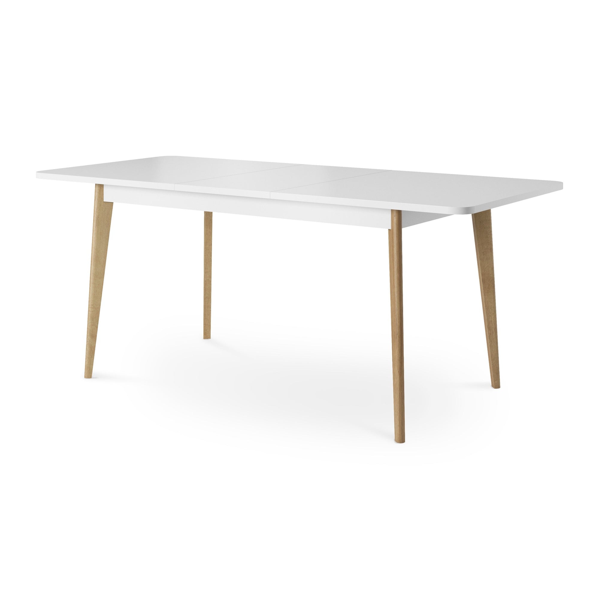 Stół rozkładany 140–180 cm do jadalni w stylu skandynawskim – płyta MDF, biały blat, nogi dąb riviera | Lato