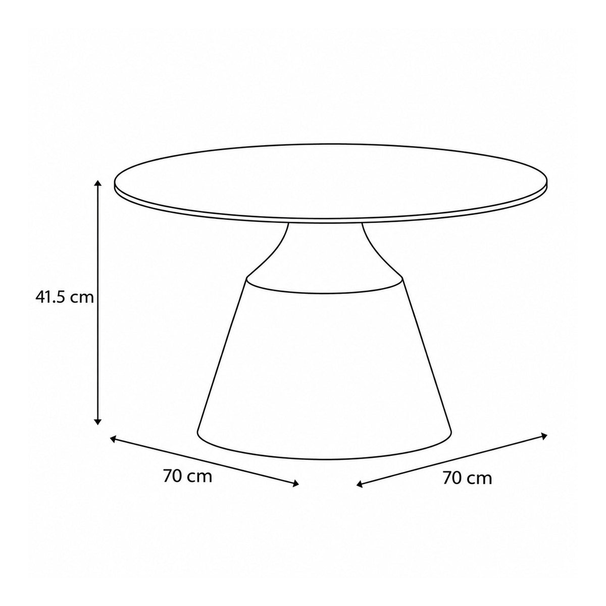 Couchtisch Fumor GOLD 70x42 – Maßzeichnung mit Durchmesser und Höhe