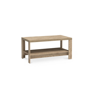 Couchtisch Korin 120x57 in Eiche – rechteckiger Couchtisch mit unterer Ablage, Schrägansicht