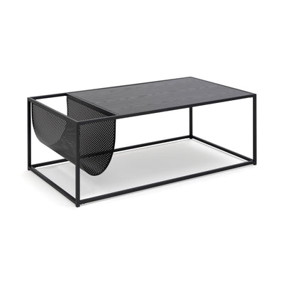 Couchtisch Skeleto 110x60 mit Tischplatte im Dekor „Schwarzes Eschenholz“, Seitenansicht – Wohnzimmertisch mit Zeitungsfach