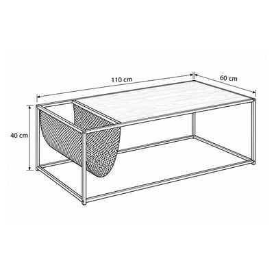 Couchtisch Skeleto 110x60 – Maßzeichnung mit Breite, Höhe und Tiefe