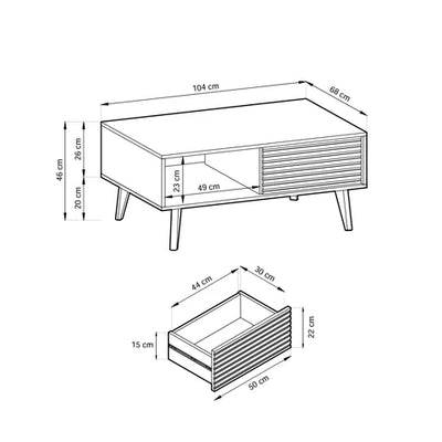 Stolik kawowy 104x48 z szufladą w stylu loftowym | Las