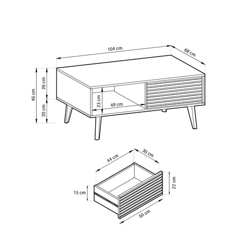 Stolik kawowy 104x48 z szufladą w stylu loftowym | Las
