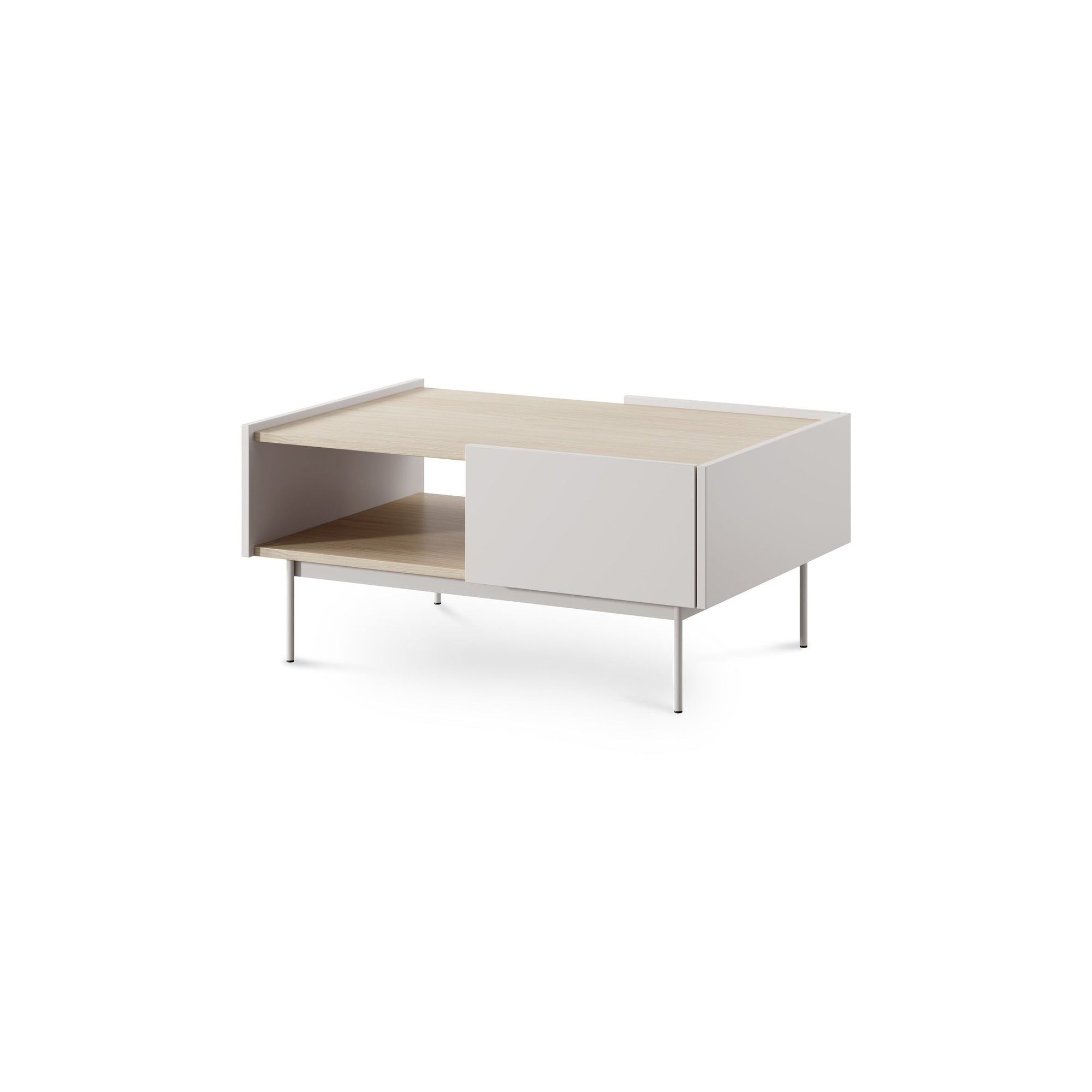 Stolik kawowy 97x45 w stylu nowoczesnym z szufladą i półką – dąb linea, metalowe nogi | Bema Cashmere