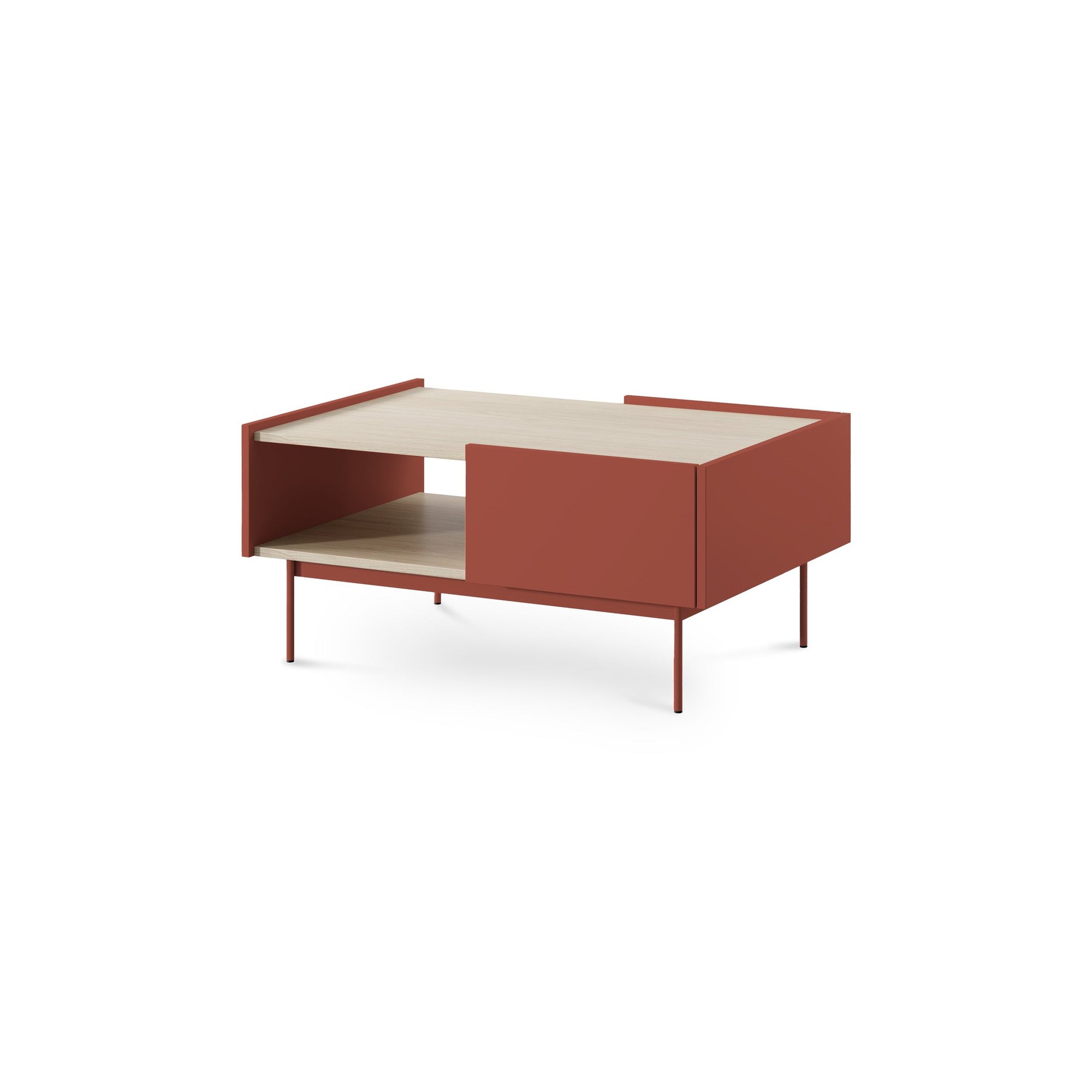 Stolik kawowy 97x45 w stylu nowoczesnym z szufladą i półką – dąb linea, metalowe nogi | Bema Ceramic Red