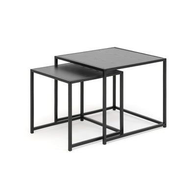 Set aus 2 Couchtischen „Skeleto“ 50 x 45, schwarze Melamin-Oberfläche mit abgeschrägten Kanten – schwarze, ineinander schiebbare Tische im Loft-Stil