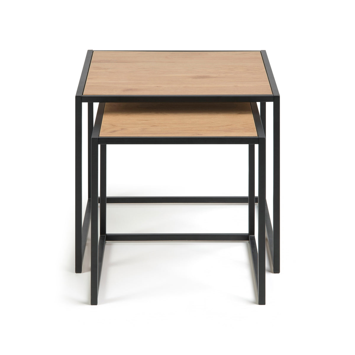 Skeleto-Tische 50x45 „Wilde Eiche“ auf der Vorderseite – ein kleinerer Tisch, der unter einen größeren geschoben wird, Set aus quadratischen Tischen