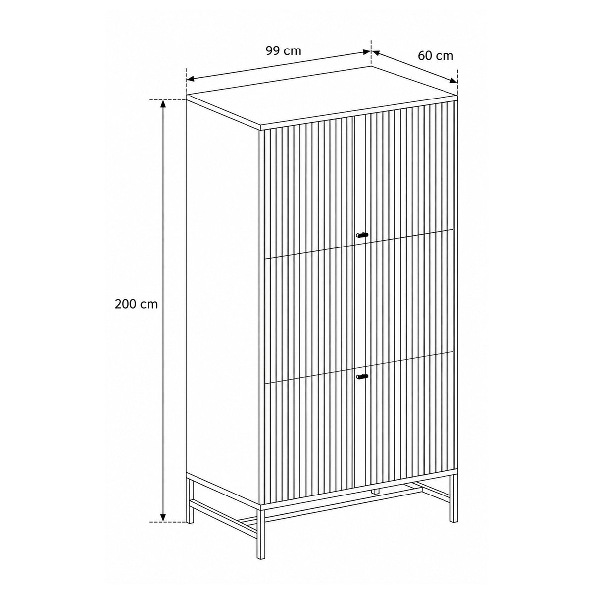 Schrank Bambouz 99x200 – Maßzeichnung mit Breite, Höhe und Tiefe
