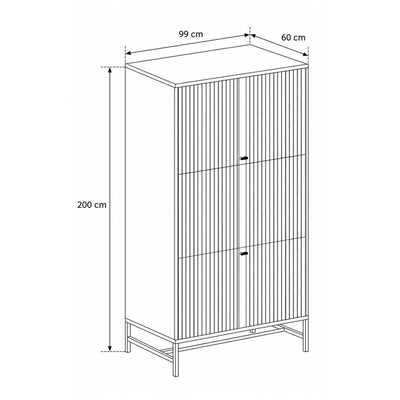 Schrank Bambouz 99x200 – Maßzeichnung mit Breite, Höhe und Tiefe