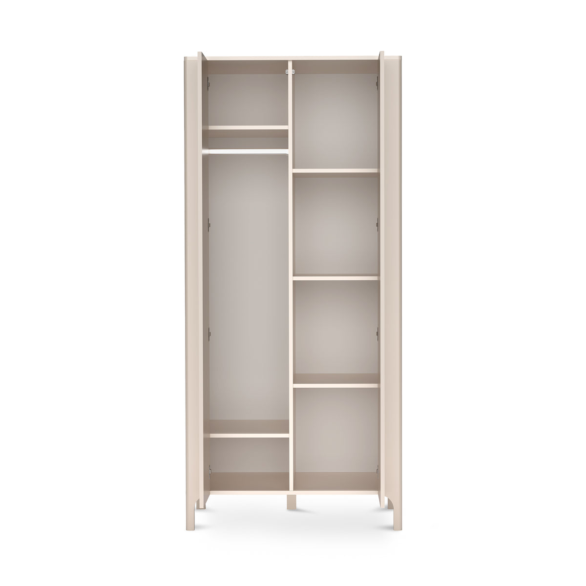 Kleiderschrank EKLIPSO 90x197 mit Fischgrättüren im modernen Stil, Farbe Kaschmir – geöffnet | Pillovely