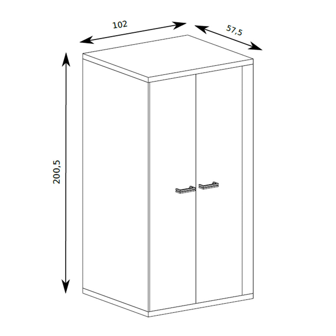 Kleiderschrank Korin 201x102 – Maßzeichnung mit Breite, Höhe und Tiefe