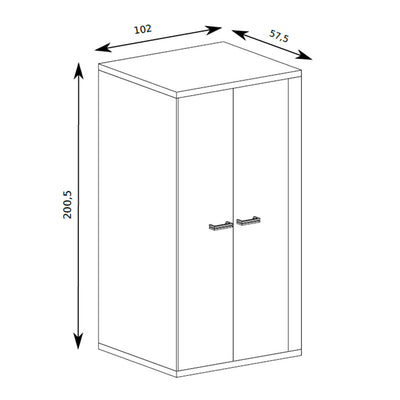 Kleiderschrank Korin 201x102 – Maßzeichnung mit Breite, Höhe und Tiefe