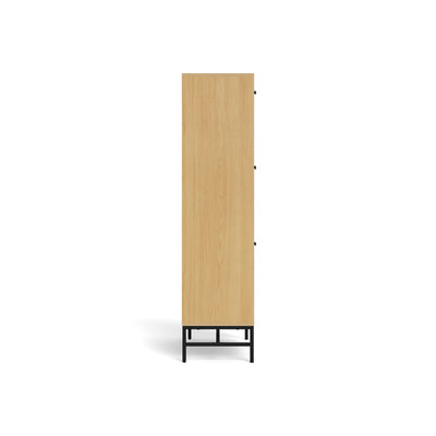 Schuhschrank Bambouz 99x141 – Seitenansicht des Korpus in Eichenoptik und mit schwarzen Stahlbeinen