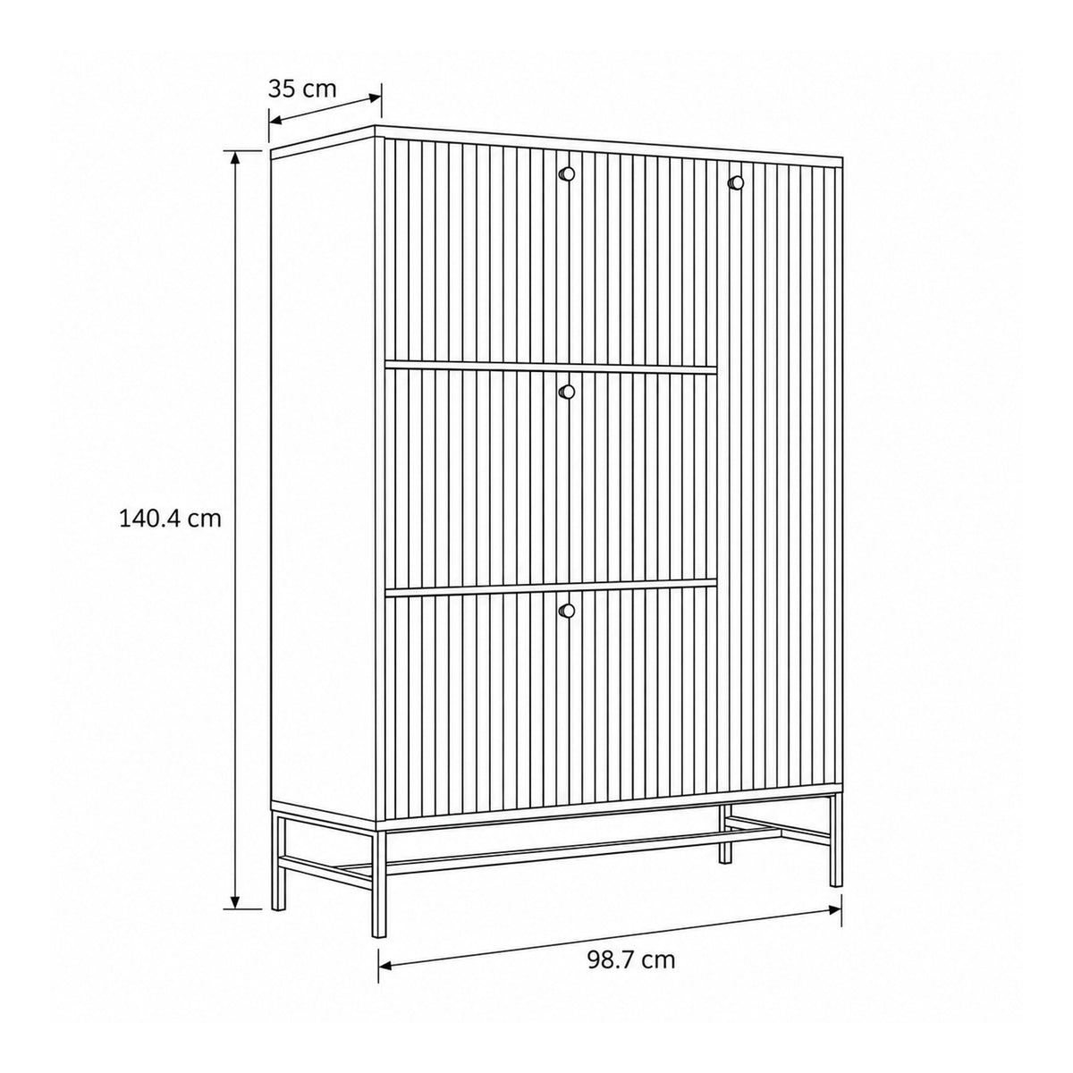 Schuhschrank Bambouz 99x141 – Maßzeichnung mit Breite, Höhe und Tiefe