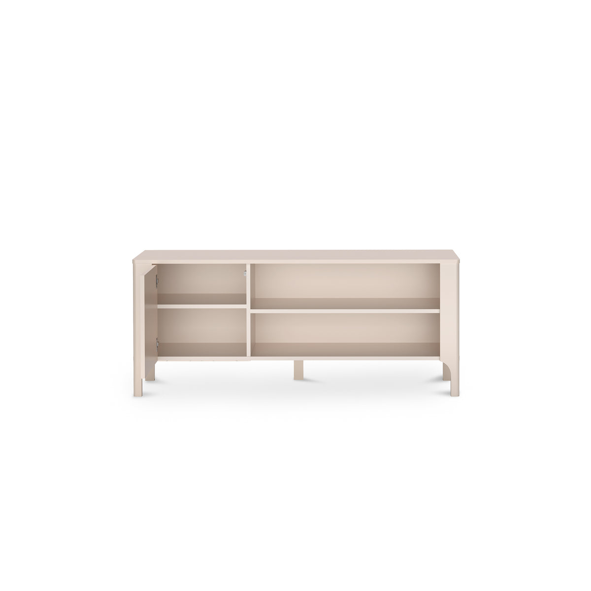 TV-Schrank EKLIPSO 135x57 mit offenem Fach im modernen Stil, Farbe Kaschmir – geöffnet | Pillovely