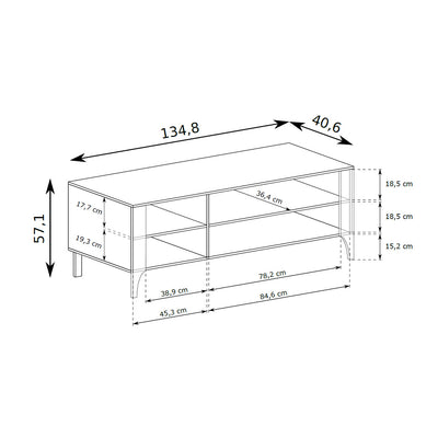 TV-Schrank EKLIPSO 135x57 mit offenem Fach im modernen Stil – Maßzeichnung | Pillovely