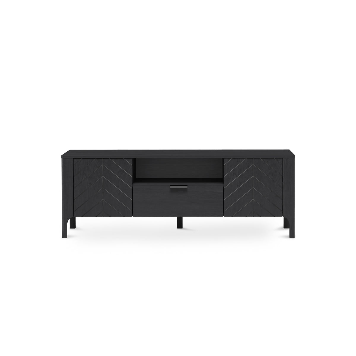 TV-Schrank EKLIPSO 160x57 mit Fischgrätfronten im modernen Stil – Farbe Schwarz | Pillovely