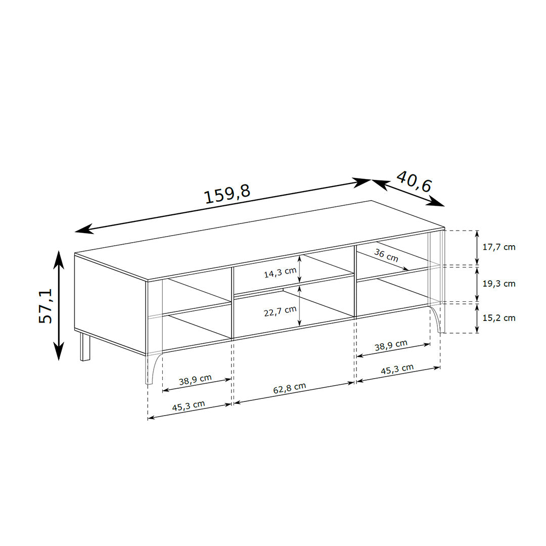 TV-Schrank EKLIPSO 160x57 mit Fischgrätfronten im modernen Stil – Maßzeichnung | Pillovely