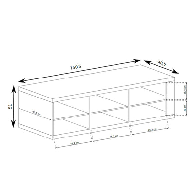 TV-Schrank Korin 151x51 – Maßzeichnung mit Breite, Höhe und Tiefe