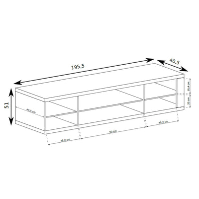 TV-Schrank Korin 196x51 – Maßzeichnung mit Breite, Höhe und Tiefe