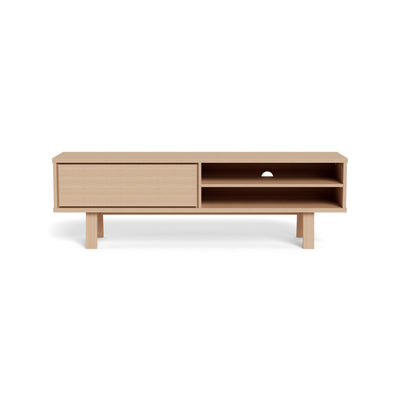 TV-Schrank Lurisse 160 x 50, gebleichte Eiche – Vorderansicht, Schublade ohne Griff und Fächer mit Kabelöffnung