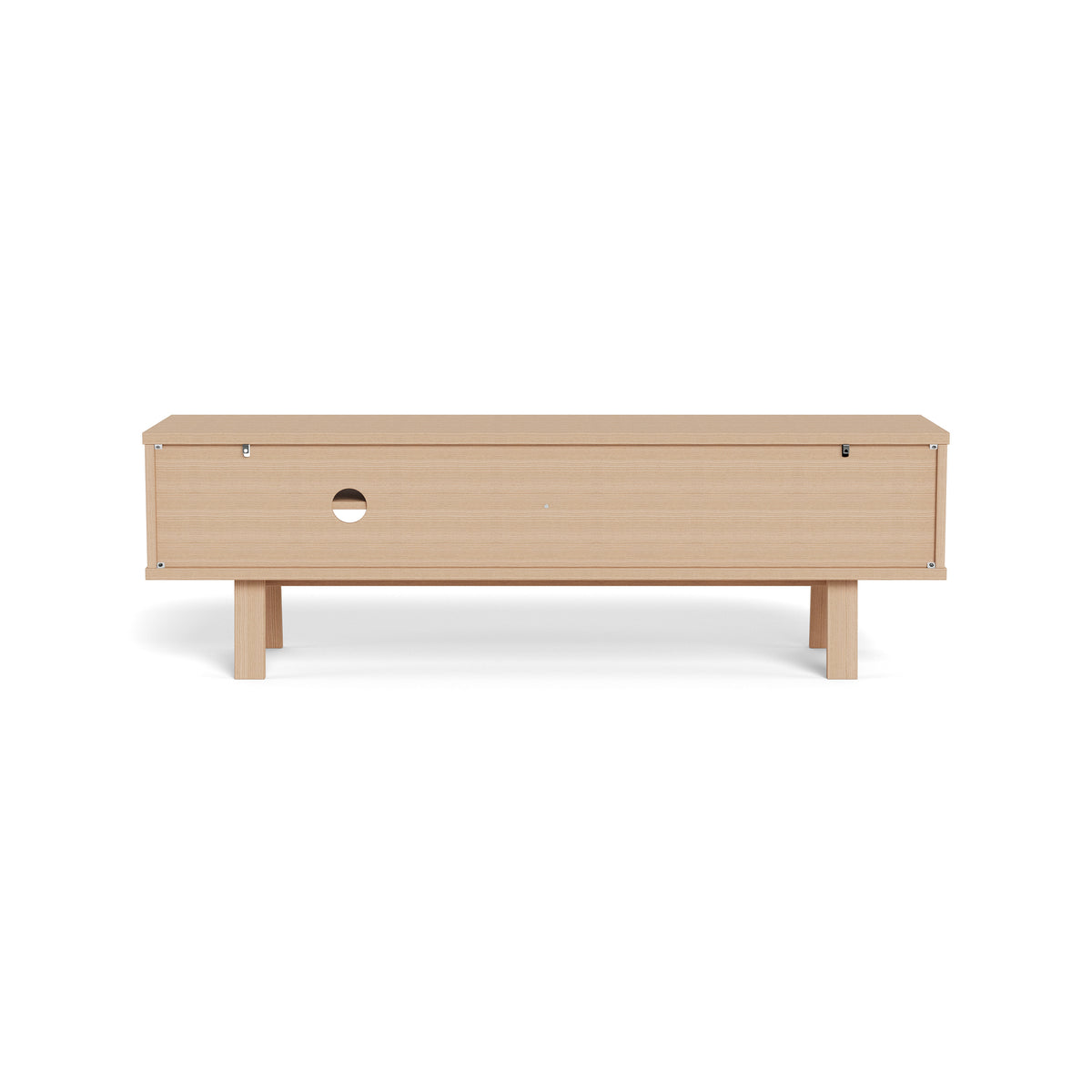 TV-Schrank Lurisse 160x50, gebleichte Eiche – Rückansicht, Kabelöffnung in der Rückwand