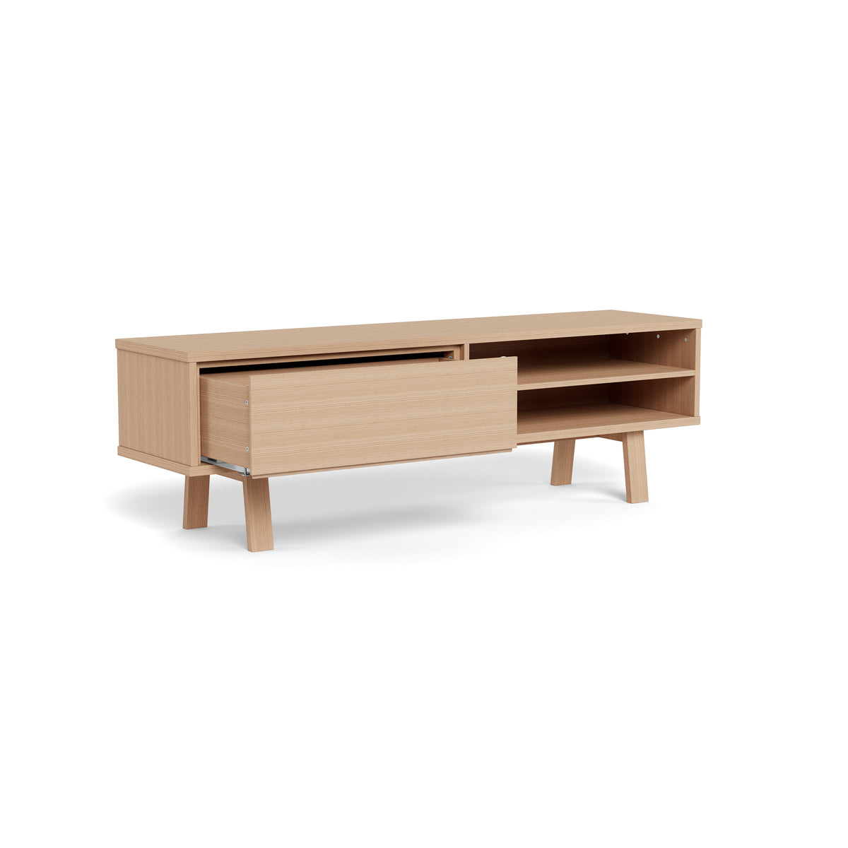 TV-Schrank Lurisse 160 x 50, gebleichte Eiche, mit ausziehbarer Push-to-Open-Schublade – geräumiger TV-Schrank für das Wohnzimmer
