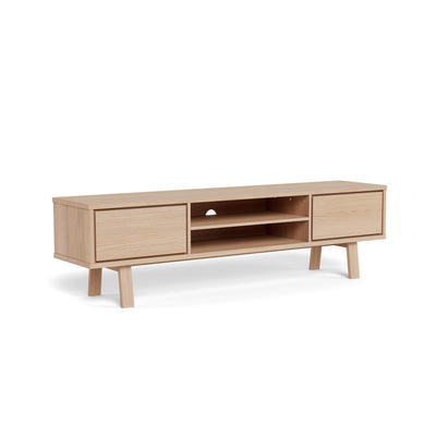TV-Schrank Lurisse 180 x 50, gebleichte Eiche – Ansicht von der Seite, TV-Schrank mit zwei Schubladen und einem Einlegeboden