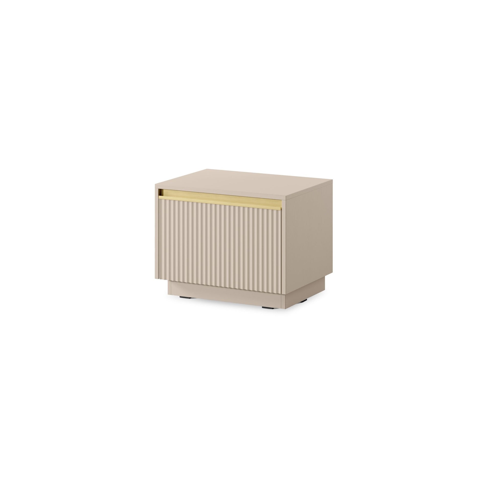 Szafka nocna 54x42 cm w stylu glamour – frezowany front, złote detale, bezuchwytowe otwieranie | Westa Beżowy