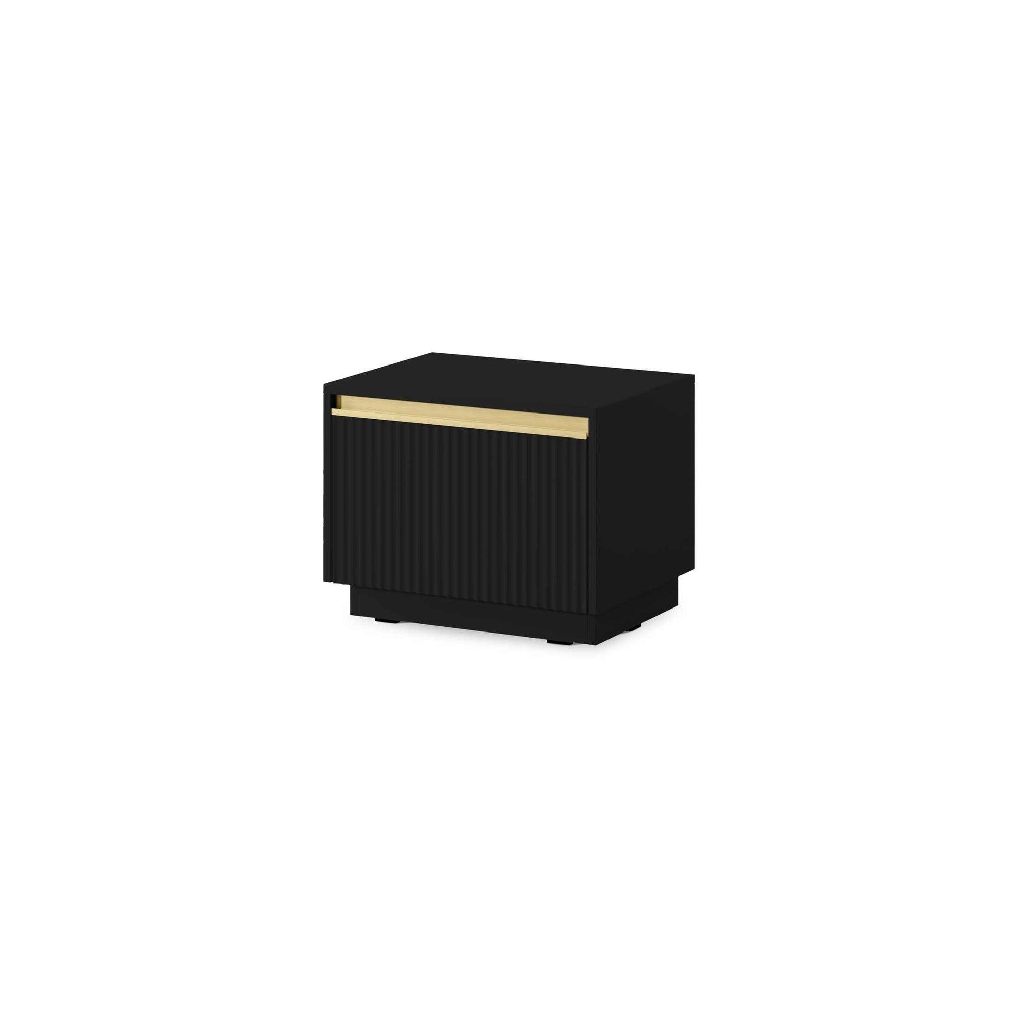 Szafka nocna 54x42 cm w stylu glamour – frezowany front, złote detale, bezuchwytowe otwieranie | Westa Czarny