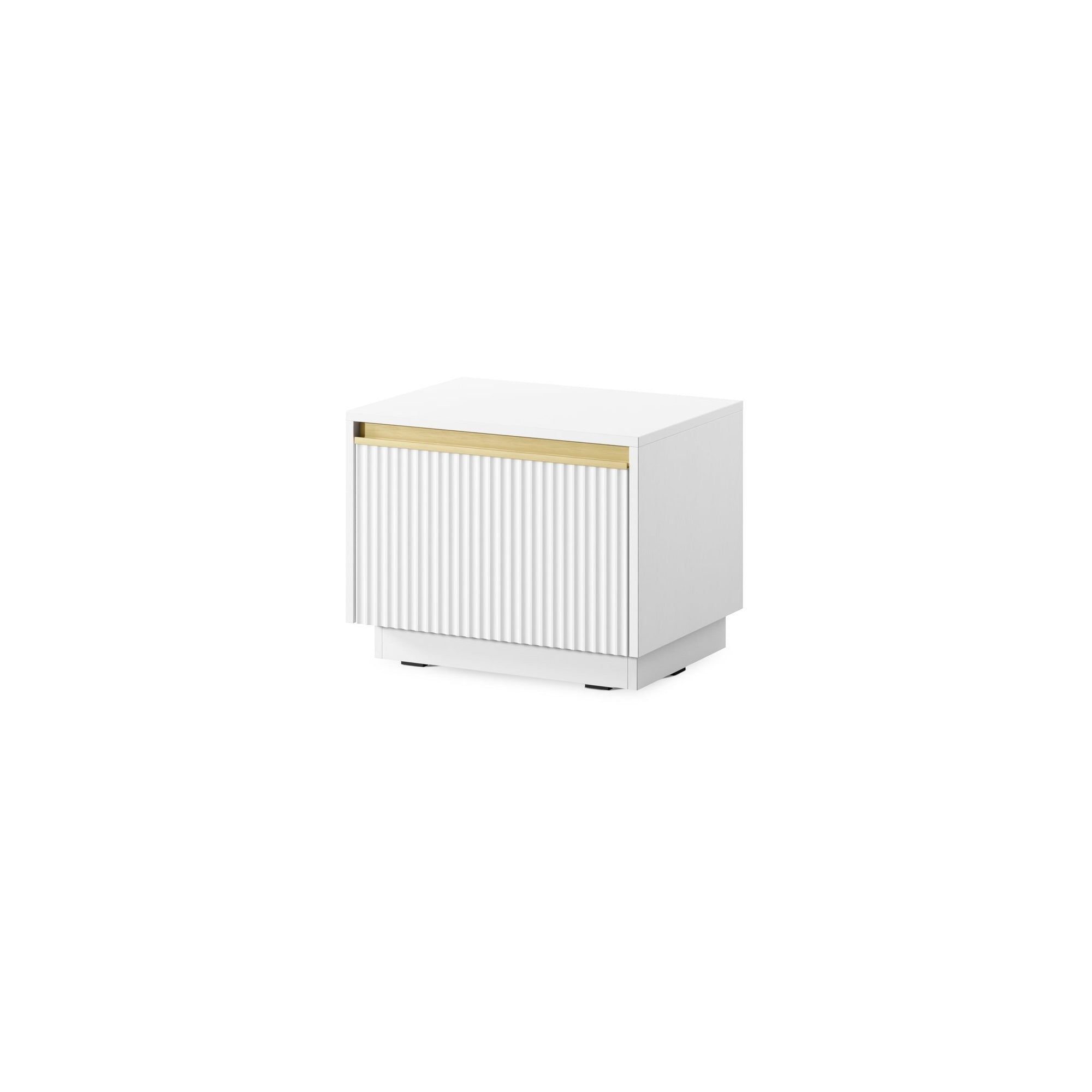 Szafka nocna 54x42 cm w stylu glamour – frezowany front, złote detale, bezuchwytowe otwieranie | Westa Białe