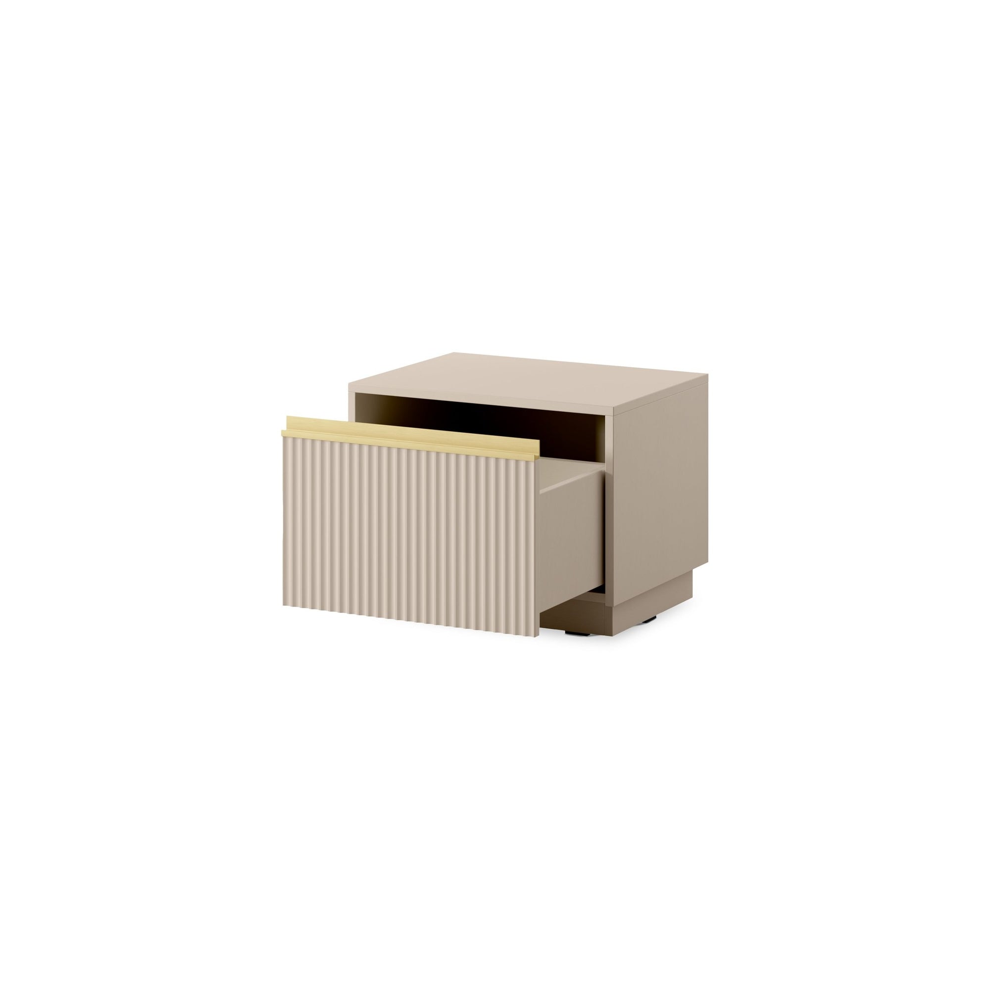 Szafka nocna 54x42 cm w stylu glamour – frezowany front, złote detale, bezuchwytowe otwieranie | Westa
