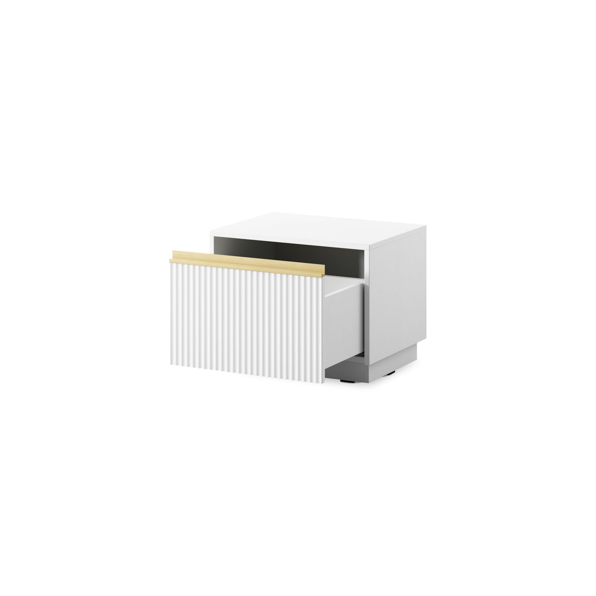 Szafka nocna 54x42 cm w stylu glamour – frezowany front, złote detale, bezuchwytowe otwieranie | Westa