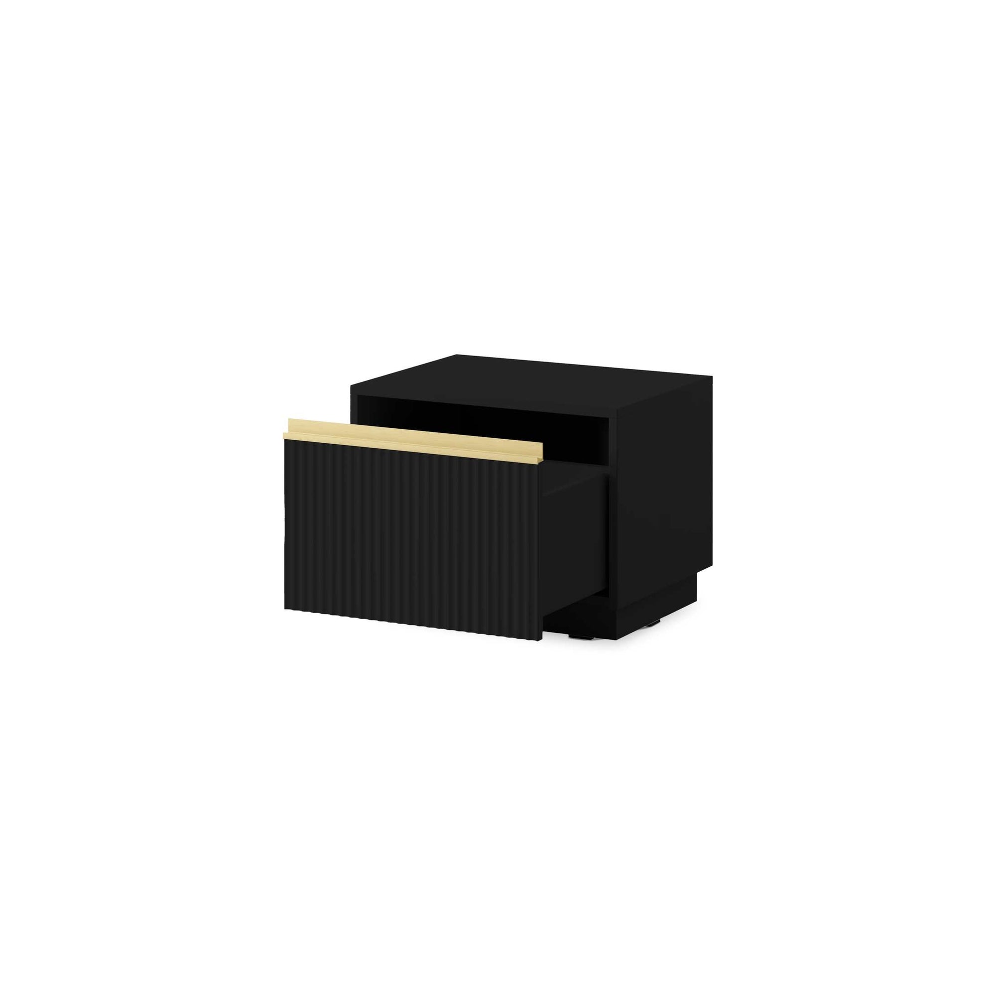 Szafka nocna 54x42 cm w stylu glamour – frezowany front, złote detale, bezuchwytowe otwieranie | Westa