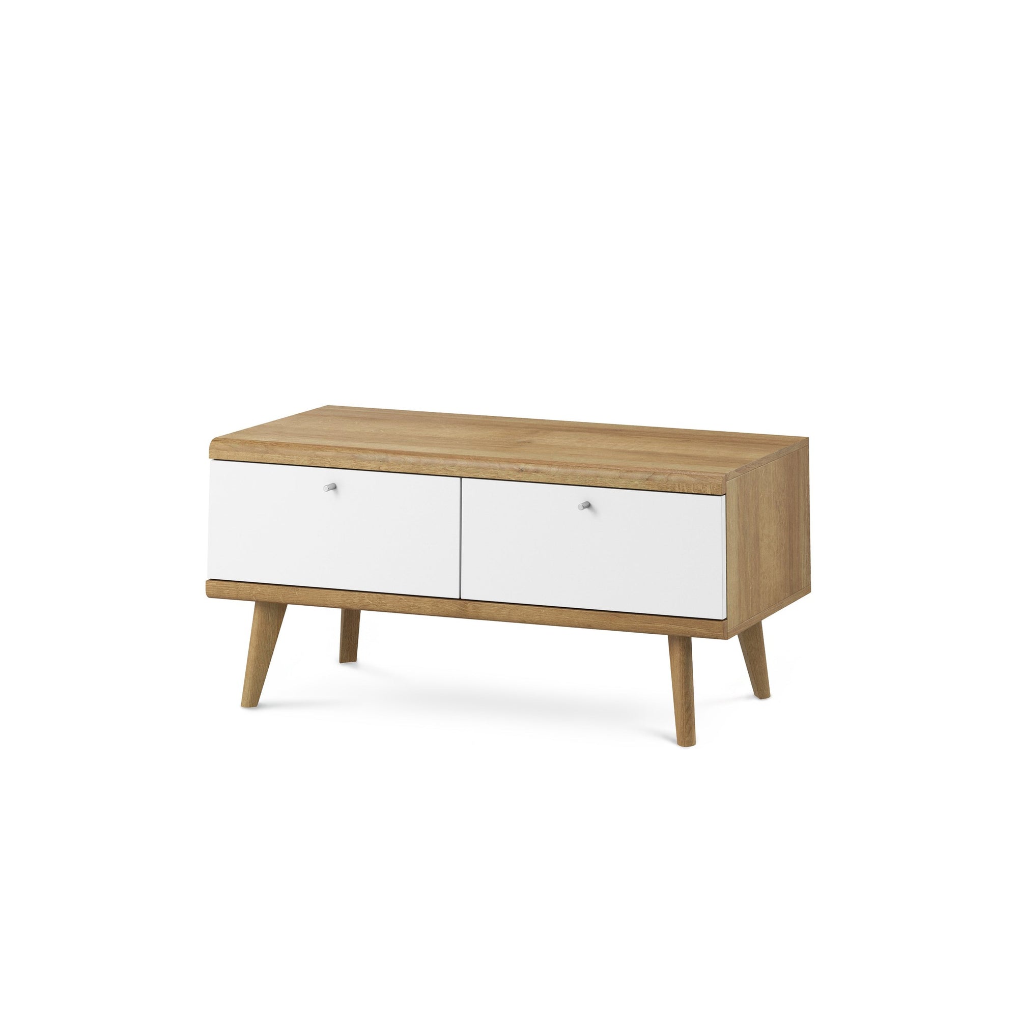 Szafka RTV pod telewizor 107x50 w stylu skandynawskim - dąb riviera, drewniane nóżki, fronty MDF | Lato