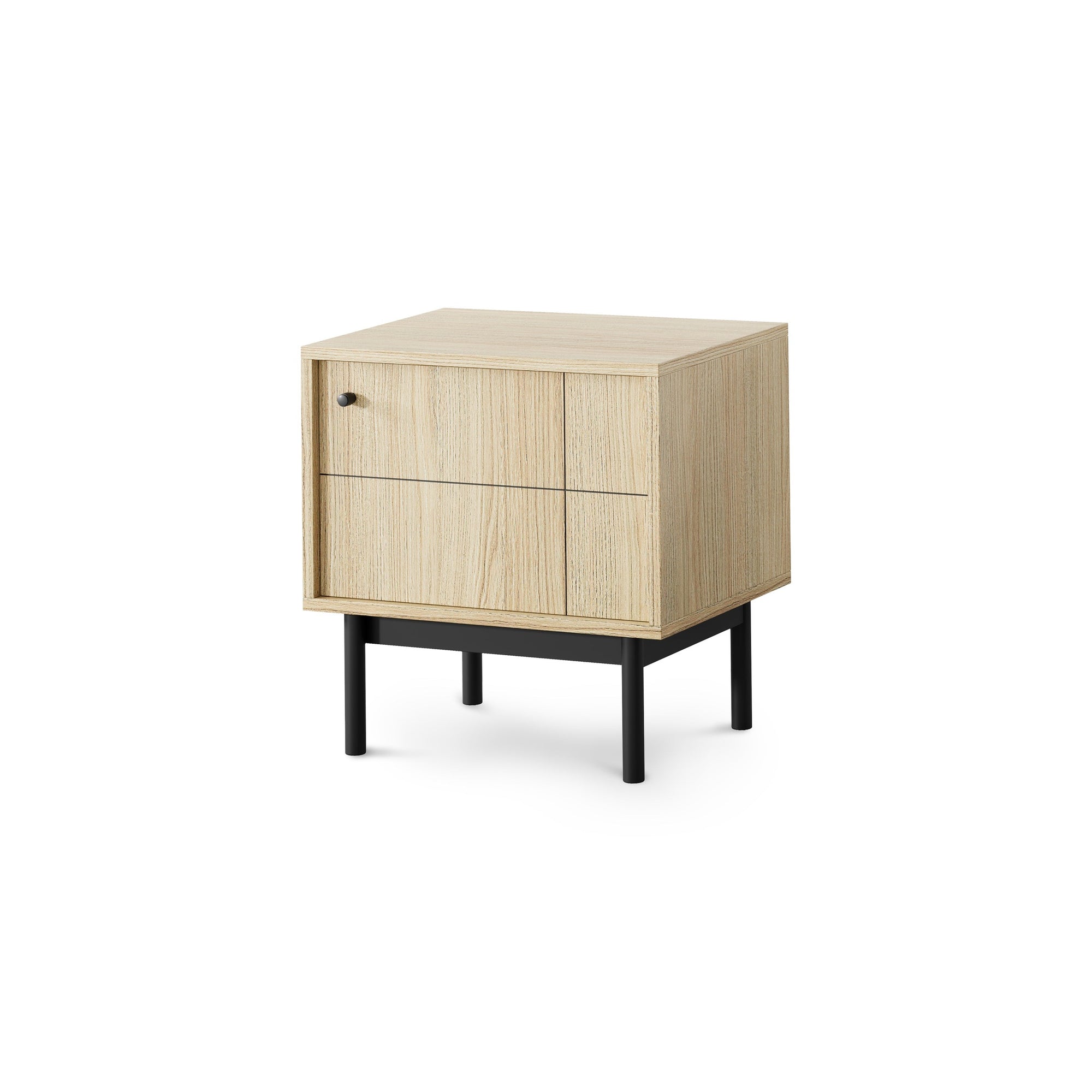 Szafka nocna z zamykaną szafką 54x57 cm w stylu japandi – cichy domyk Häfele, dąb Linea, cashmere | Sabi Dąb Linea