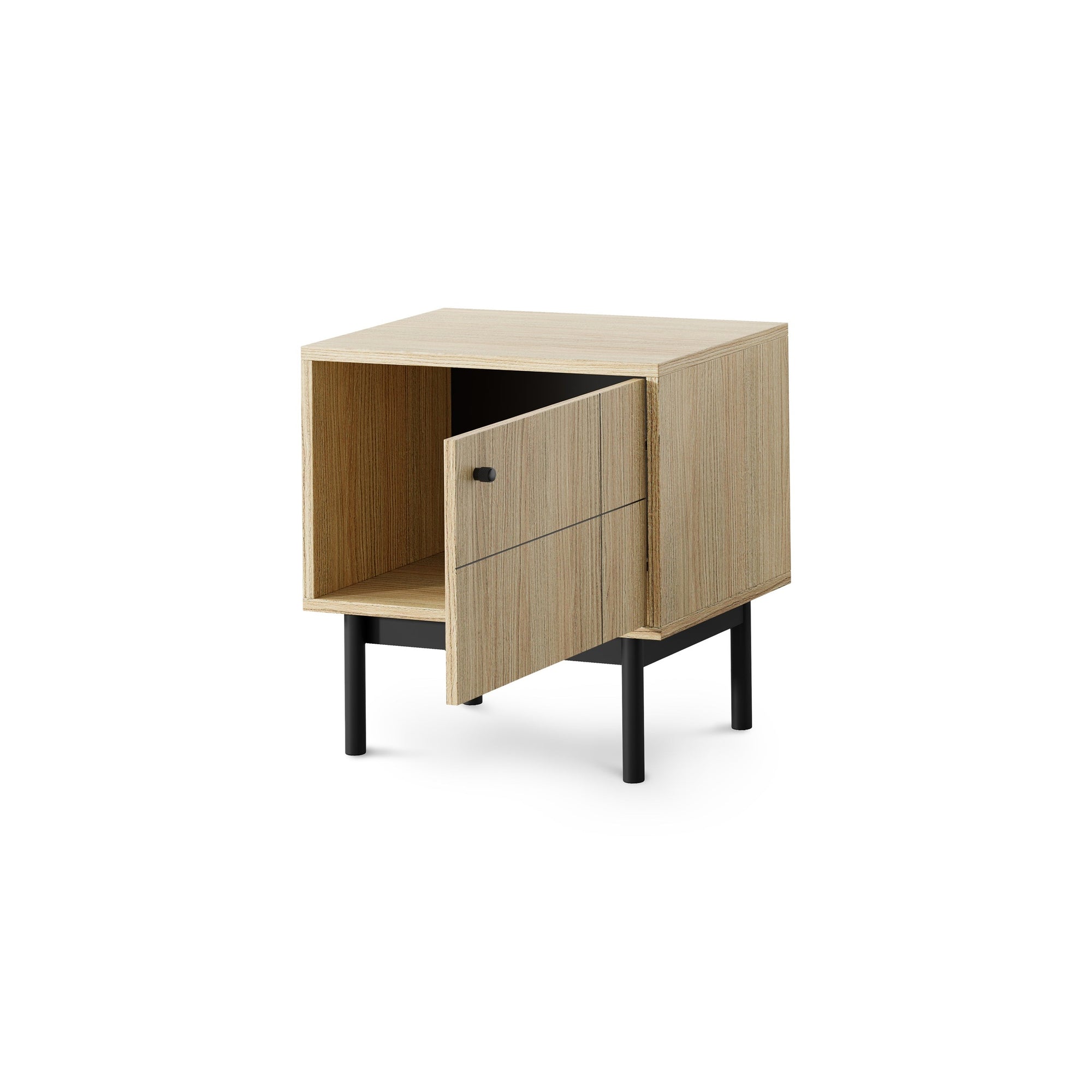 Szafka nocna z zamykaną szafką 54x57 cm w stylu japandi – cichy domyk Häfele, dąb Linea, cashmere | Sabi