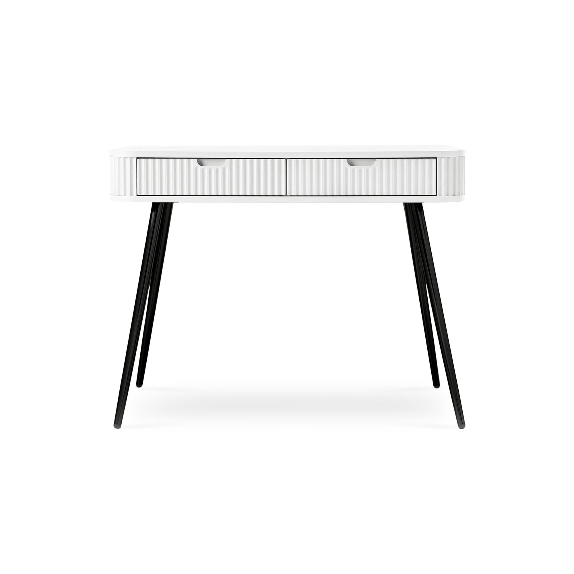 Toaletka z 2 szufladami 103x80 cm w stylu nowoczesnym – ryflowane fronty, cichy domyk, złote lub czarne nóżki | Eva