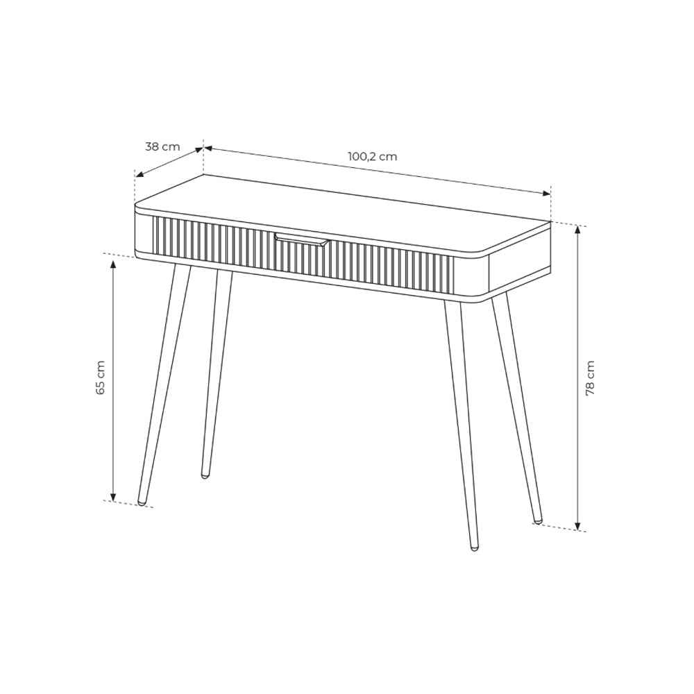 Toaletka z szufladą 100x78 w stylu nowoczesnym – ryflowany front, metalowe nogi, dwa warianty kolorystyczne | Laanti