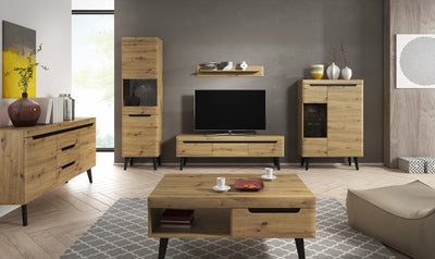 Witryna z przeszklonym frontem 90x134 cm w stylu skandynawskim | Trava