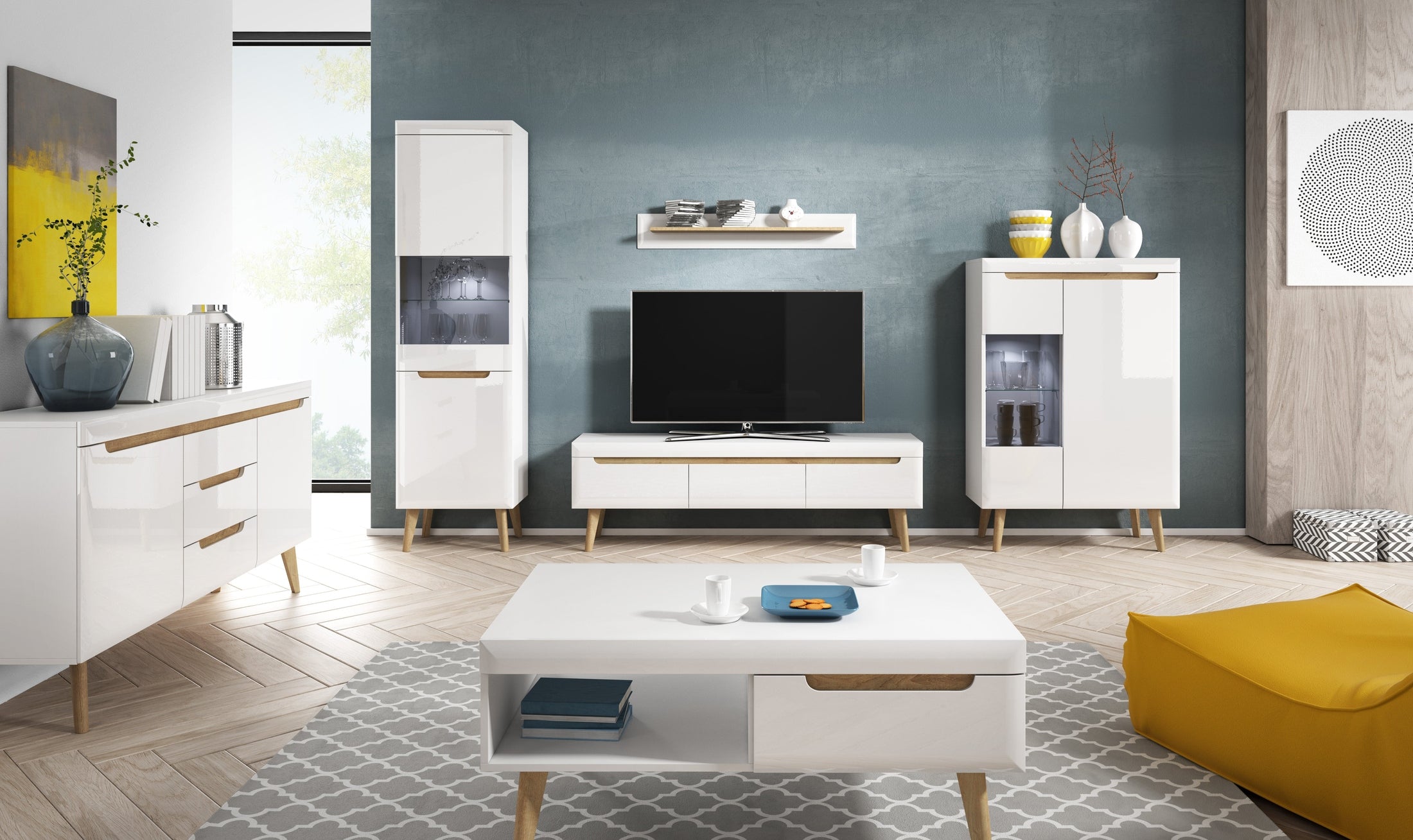 Witryna z przeszklonym frontem 90x134 cm w stylu skandynawskim | Trava