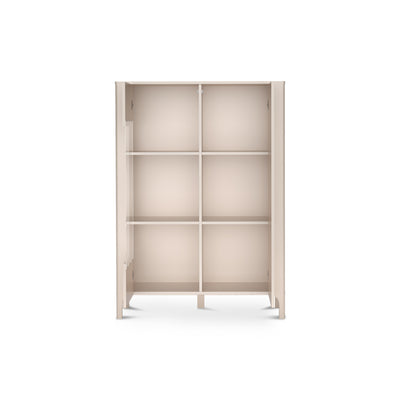 Vitrine EKLIPSO 103x145 mit Glaseinsatz im modernen Stil, Farbe Kaschmir – geöffnet | Pillovely