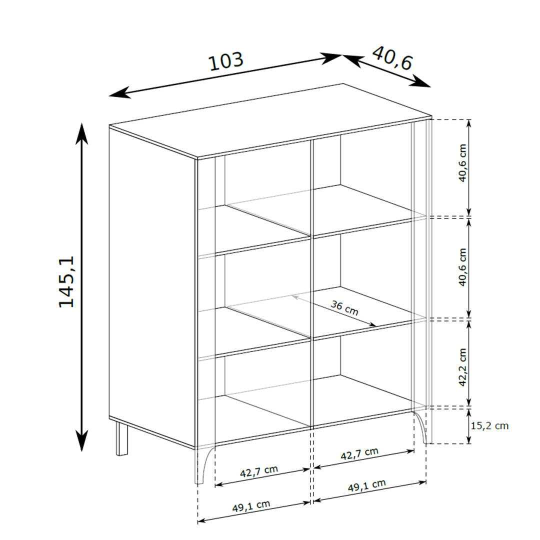Vitrine EKLIPSO 103x145 mit Glaseinsatz im modernen Stil – Maßzeichnung | Pillovely