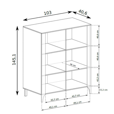 Vitrine EKLIPSO 103x145 mit Glaseinsatz im modernen Stil – Maßzeichnung | Pillovely