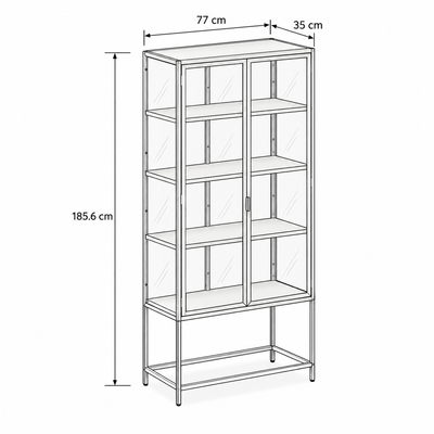 Vitrine Skeleto 77x186 – Maßzeichnung mit Breite, Höhe und Tiefe