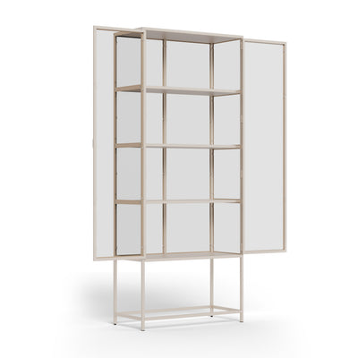 Vitrine Skeleto 77 x 186, grau, Melamin, mit offenen Türen – vier Einlegeböden im Inneren, Vitrine mit Glastüren