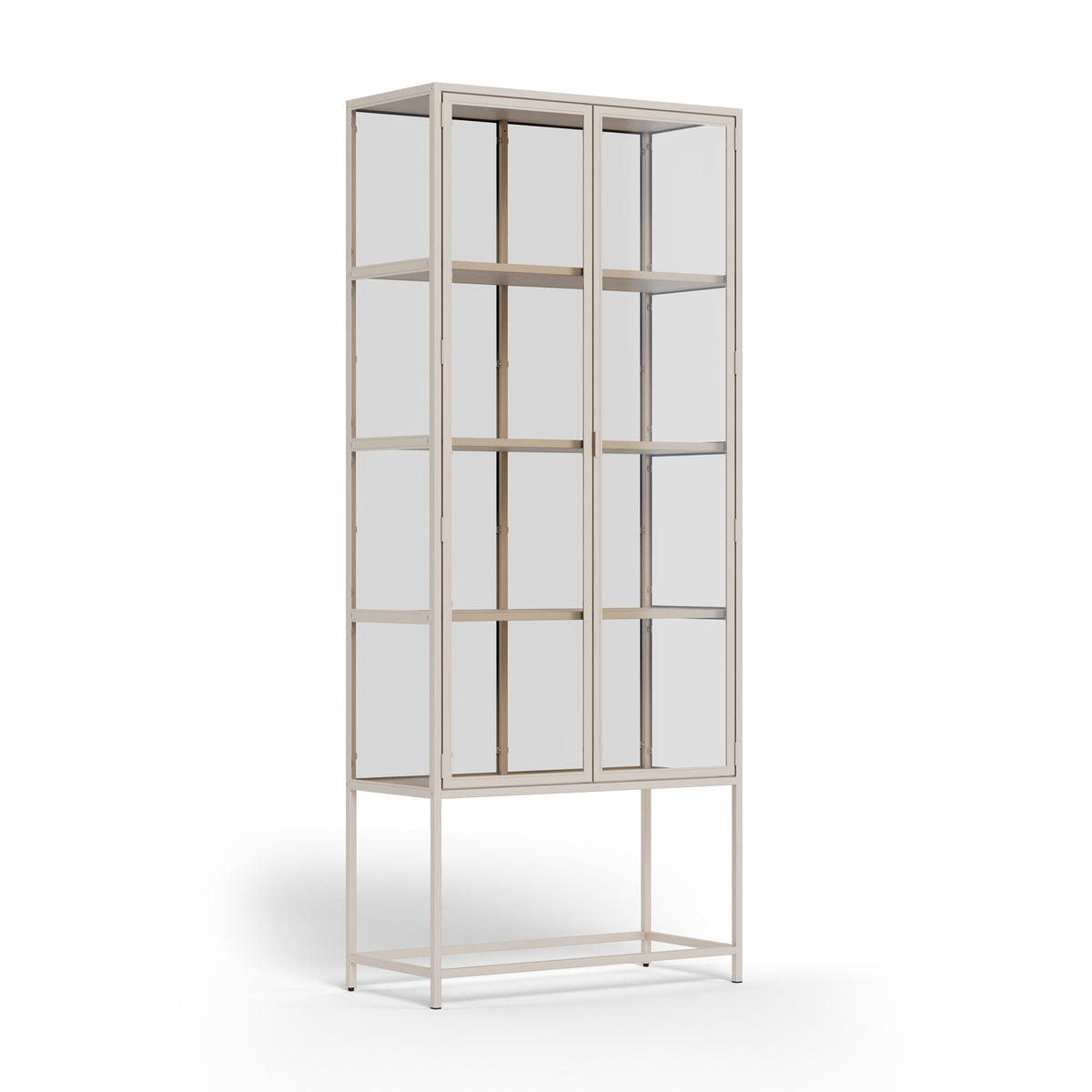Vitrine Skeleto 77x186, grau, Melamin mit abgeschrägten Kanten – verglaste Vitrine mit 4 Einlegeböden auf einem Stahlgestell